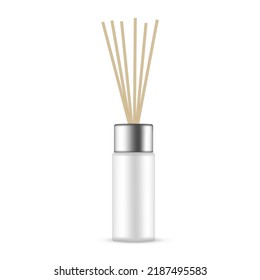 Bottle for Fragrance Diffuser With Wooden Aroma Sticks Isolated on White Background. Vector Illustration