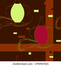 a bottle of fresh grape juice.drawn with a brush.vector illustration.seamless pattern.