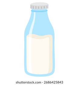 Botella con leche fresca. Ilustración vectorial plana de dibujos animados de colores aislados sobre fondo blanco. Concepto de la naturaleza, comida sana, productos agrícolas, leche natural