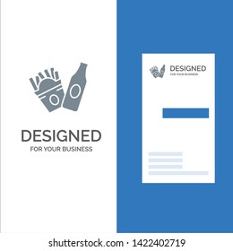 Bottle, Fries, American Grey Logo Design and Business Card Template