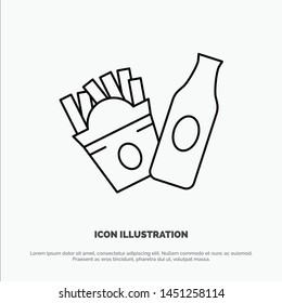 Bottle, Fries, American Line Icon Vector