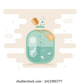 Bottle of fruit lemonade with bubbles. Flat style illustration. Orange color summer concept. Lime and orange lemonade