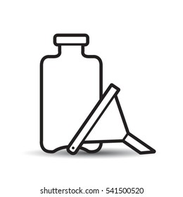 bottle with funnel in black outline-vector drawing