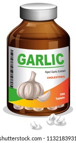 A bottle of garlic tablets illustration