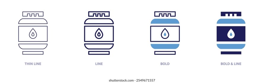 Bottle of gas icon in 4 different styles. Thin Line, Line, Bold, and Bold Line. Duotone style. Editable stroke.