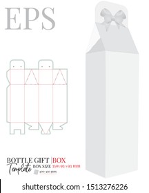 Bottle Gift Box Template, Vector With Die Cut / Laser Cut Layers.  White, Clear, Blank, Isolated Bottle Gift Box Mock Up Isolated On White Background, Perspective View, Wine Bottle Box