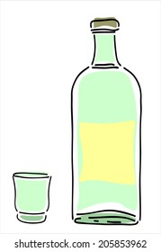  bottle and glass. 