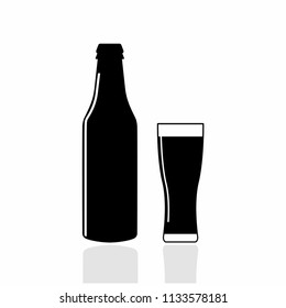 Bottle and glass of beer. Alcohol drink symbol. Emblem for bar, pub. Vector