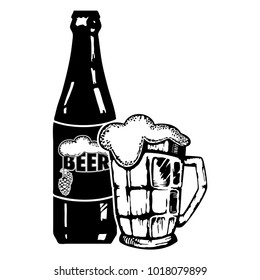 Bottle and glass of beer icon. Beer and pub, bar symbol.