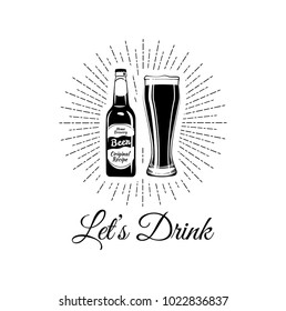 Bottle and glass of beer icon. Beer and pub, bar symbol. UI. Web. Logo. Sign. Flat design. Vector file. Let s drink