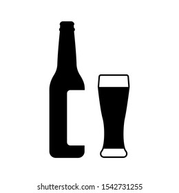 Bottle and glass of beer icon. Beer and pub, bar symbol. UI. Web. Logo. Sign. Flat design. App.Stock vector