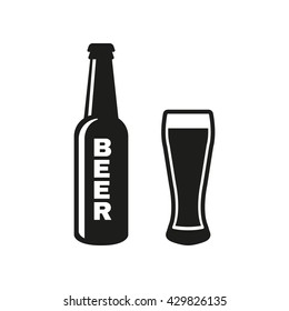 Bottle and glass of beer icon. Beer and pub, bar symbol. UI. Web. Logo. Sign. Flat design. App.Stock vector