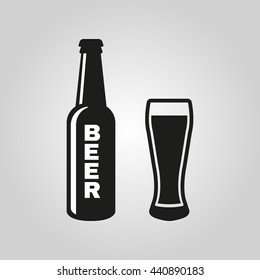 Bottle and glass of beer icon. pub, bar symbol. UI. Web. Logo. Sign. Flat design. App.Stock vector