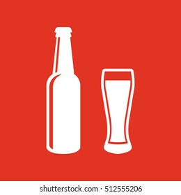 Bottle and glass of beer icon. Beer and pub, bar symbol. UI. Web. Logo. Sign. Flat design. App.Stock vector