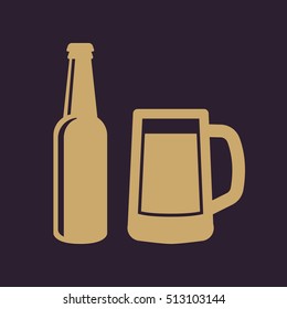 Bottle and glass of beer icon. Beer and pub, bar symbol. UI. Web. Logo. Sign. Flat design. App.Stock vector