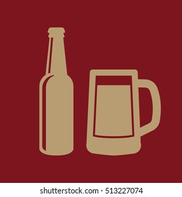 Bottle and glass of beer icon. Beer and pub, bar symbol. UI. Web. Logo. Sign. Flat design. App.Stock vector