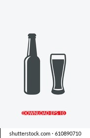 Bottle and glass of beer icon beer and pub, Vector