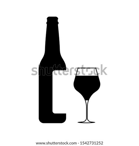 Bottle and glass of beer icon. Beer and pub, bar symbol. UI. Web. Logo. Sign. Flat design. App.Stock vector