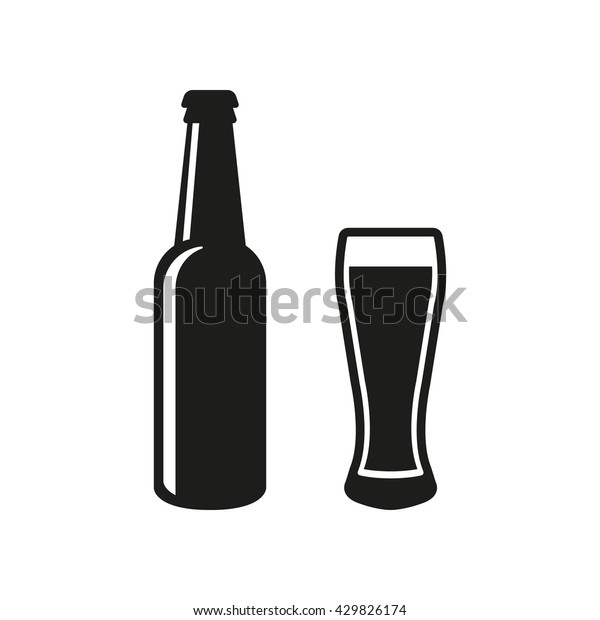 Bottle and glass of\
beer icon. Beer and pub, bar symbol. UI. Web. Logo. Sign. Flat\
design. App.Stock\
vector