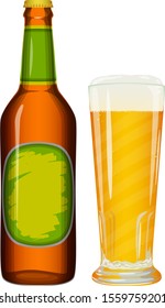 Bottle and glass of beer on a white background