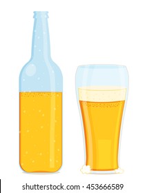 bottle and glass of beer on a white background