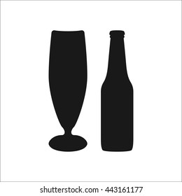 Bottle and glass of beer sign simple icon on background