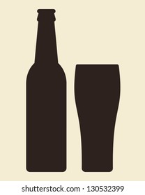 Bottle And Glass Of Beer - Vector Illustration