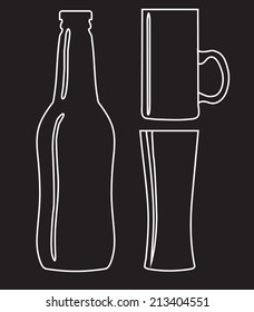 Bottle and glass of beer - vector illustration