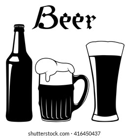 Bottle and glass of beer. Vector illustration