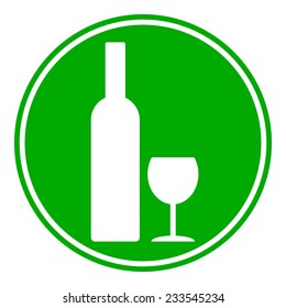 Bottle and glass button on white background. Vector illustration.