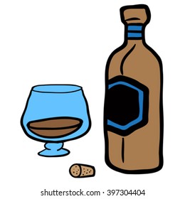 caricatura sobre botellas y vidrio