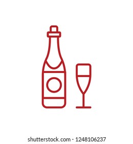 Bottle and glass of champagne vector icon. Background for winter and christmas theme or new year icon for holiday web site.