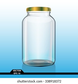 Bottle glass clear gold cap vector illustration for product design.