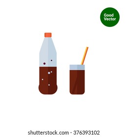 Bottle and glass with cola