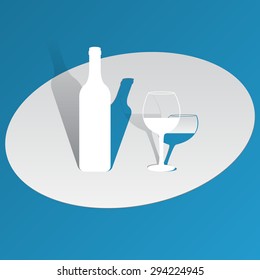 Bottle and glass cut from paper. Vector illustration