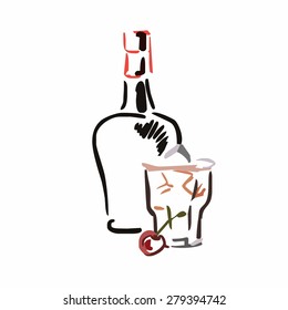 Bottle and glass of drink