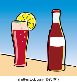 Bottle and a glass of drink
