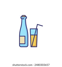 Bottle and glass with drink line icon. Mineral water, juice, lemonade. Restaurant concept. Vector illustration can be used for topics like drinks, summer, healthy eating