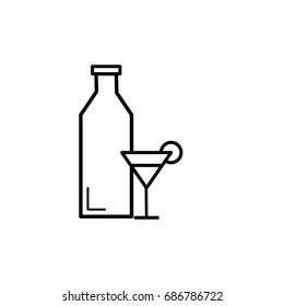 Bottle and glass, drink set outline icon