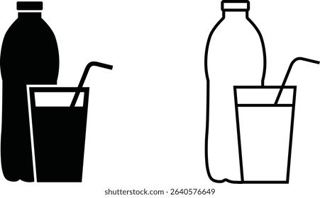 Bottle and glass icon design featuring a straw illustrating beverage concepts for labels and branding