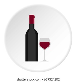 Bottle and glass icon in flat circle isolated on white background vector illustration for web