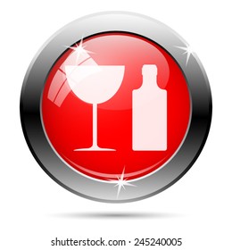 Bottle and glass icon. Internet button on white background. 