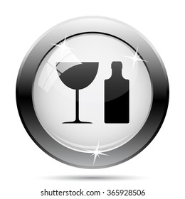 Bottle and glass icon. Internet button on white background. EPS10 vector.