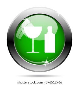 Bottle and glass icon. Internet button on white background. EPS10 vector.