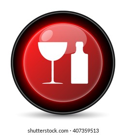 Bottle and glass icon. Internet button on white background. EPS10 vector