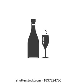 Bottle and Glass Icon Isolated Black and White Vector Graphic 