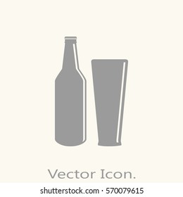 Bottle and glass. Icon isolated sign symbol and flat style for app, web and digital design. Vector illustration.