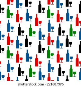 Bottle and glass icon seamless pattern on white background. Vector illustration.