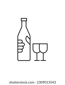 bottle with glass icon, vector best line icon.
