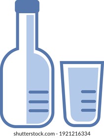 Botella y vidrio, ilustración, vector sobre fondo blanco.